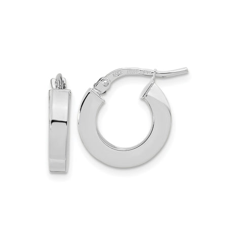 14k White Gold Hoop Earrings, Thick Square Edge Rounded Hoops, High Polish Finish, Italian Made