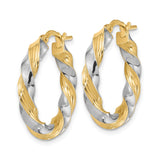 14k Two Tone Gold Twisted Hoop Earrings, Polished and Textured Spiral Design