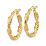14k Yellow Gold Hoop Earrings, Twisted Design with Polished and Textured Finish, Medium Size