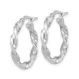 14k White Gold Hoop Earrings with Twisted Swirl Design, Lightweight and Textured Style
