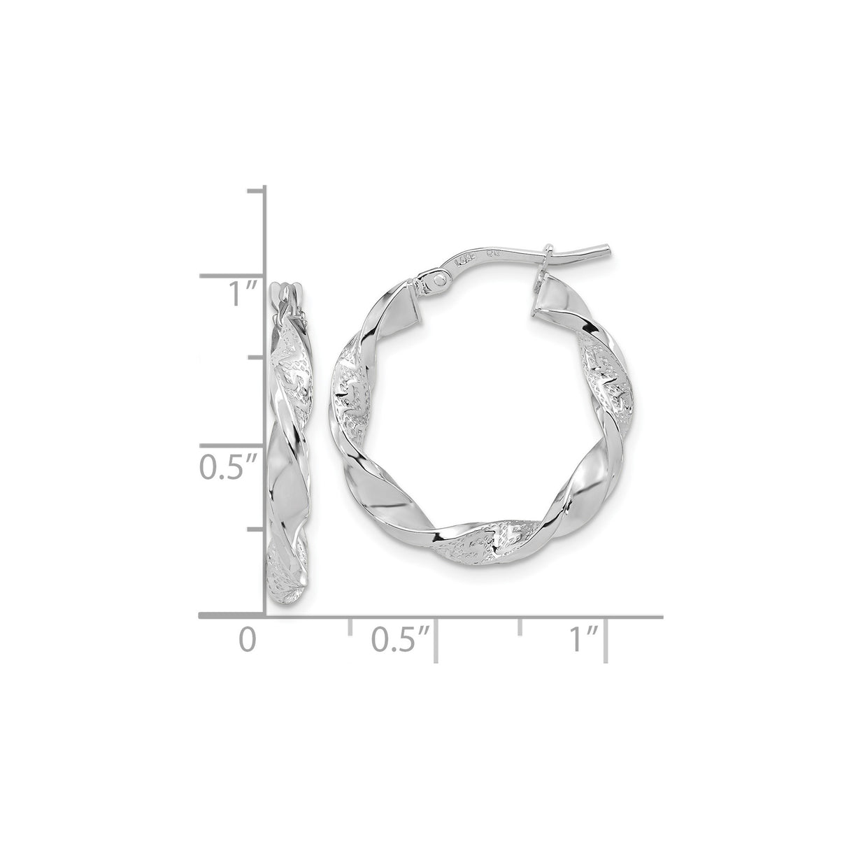 14k White Gold Hoop Earrings with Twisted Swirl Design, Lightweight and Textured Style