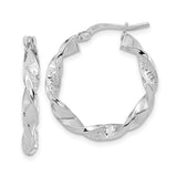 14k White Gold Hoop Earrings with Twisted Swirl Design, Lightweight and Textured Style