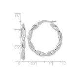 14k White Gold Twisted Hoop Earrings with Polished Textured Finish and Intertwined Design