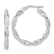 14k White Gold Twisted Hoop Earrings with Polished Textured Finish and Intertwined Design