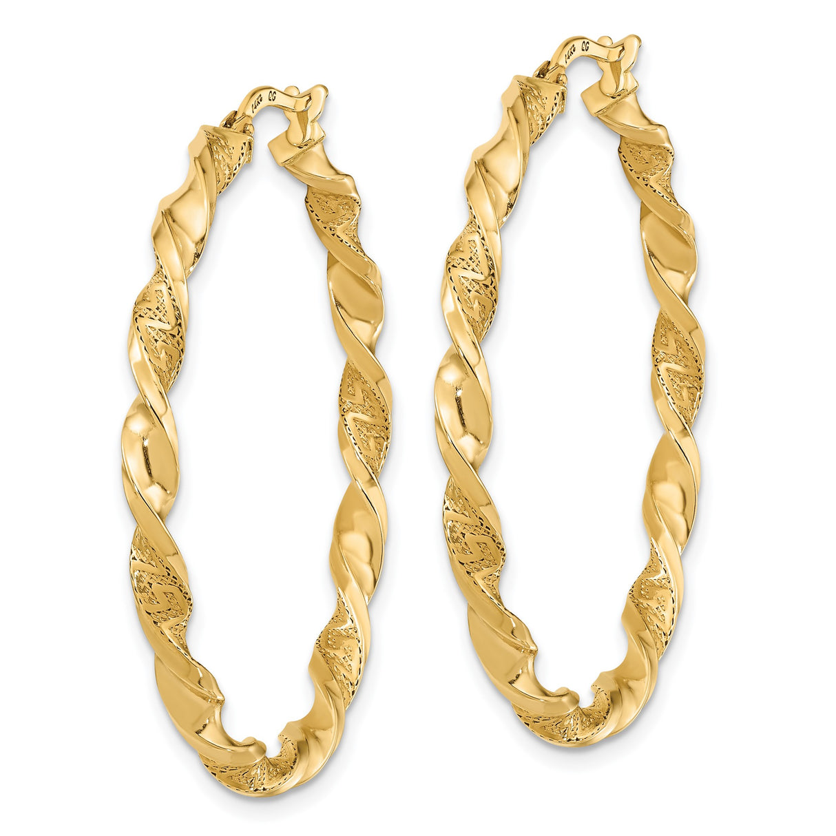 14k Yellow Gold Hoop Earrings, Twisted Design with Textured and Polished Finish