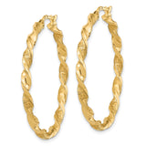 14k Yellow Gold Hoop Earrings, Twisted Design with Textured and Polished Finish