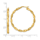 14k Yellow Gold Hoop Earrings, Twisted Design with Textured and Polished Finish