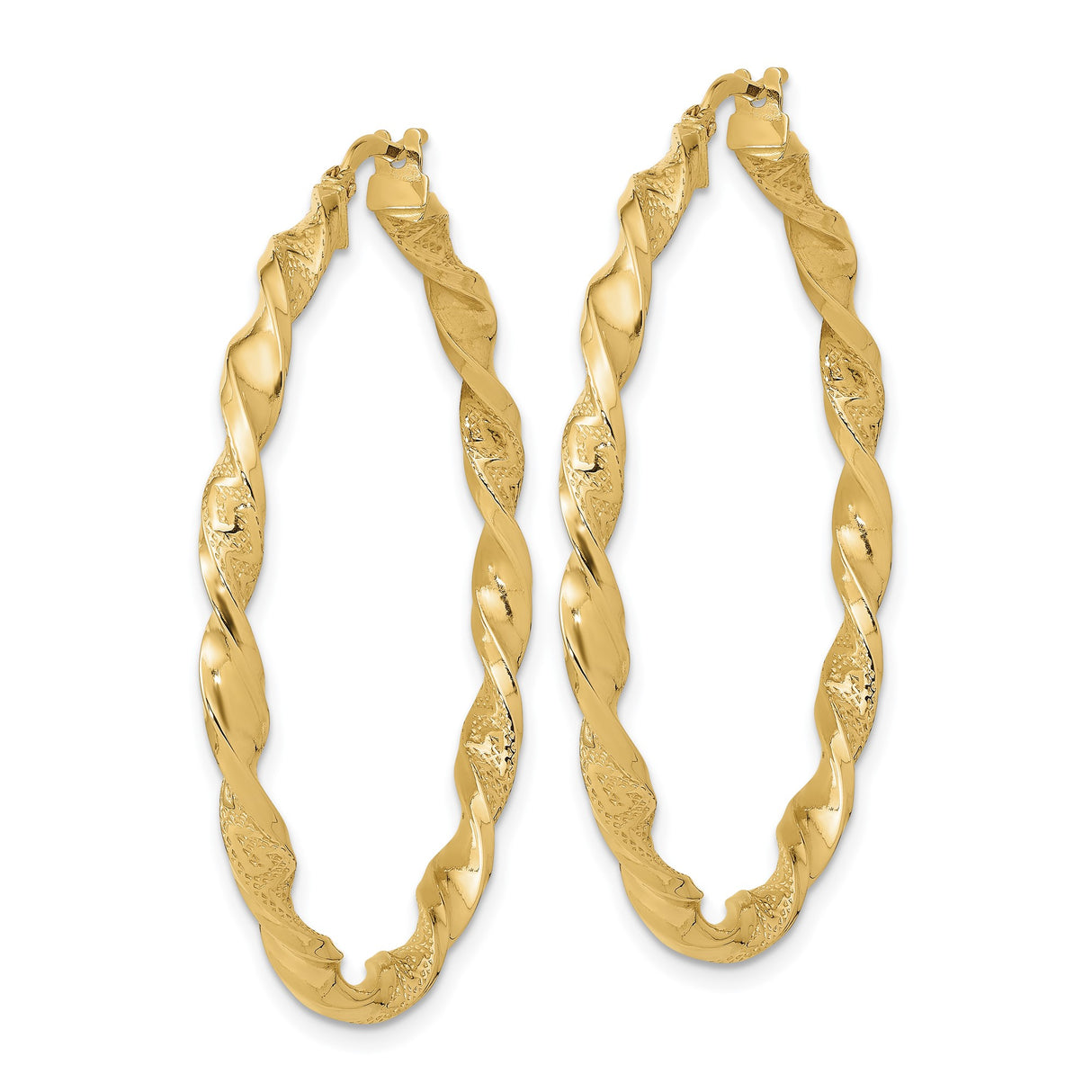 14k Yellow Gold Twisted Hoop Earrings with Polished and Textured Rope Design