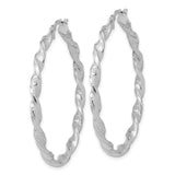 14k White Gold Twisted Hoop Earrings, Textured and Polished Two-Tone Style, Womens Large Hoops
