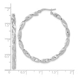 14k White Gold Twisted Hoop Earrings, Textured and Polished Two-Tone Style, Womens Large Hoops