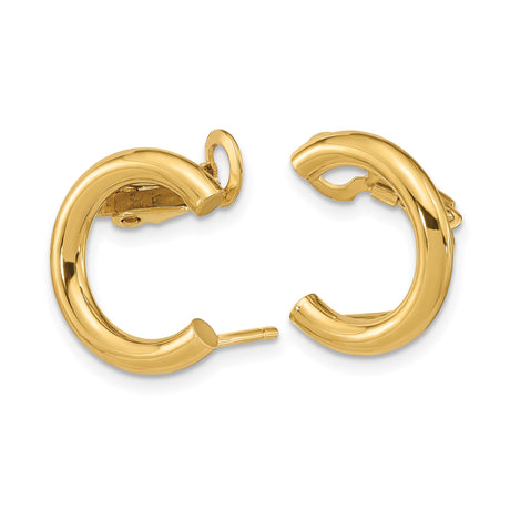 14k Yellow Gold Hoop Earrings, Polished Lightweight Half Hoops with Latch Back, Minimalist Style