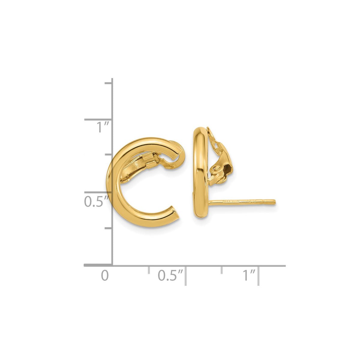 14k Yellow Gold Hoop Earrings, Polished Lightweight Half Hoops with Latch Back, Minimalist Style