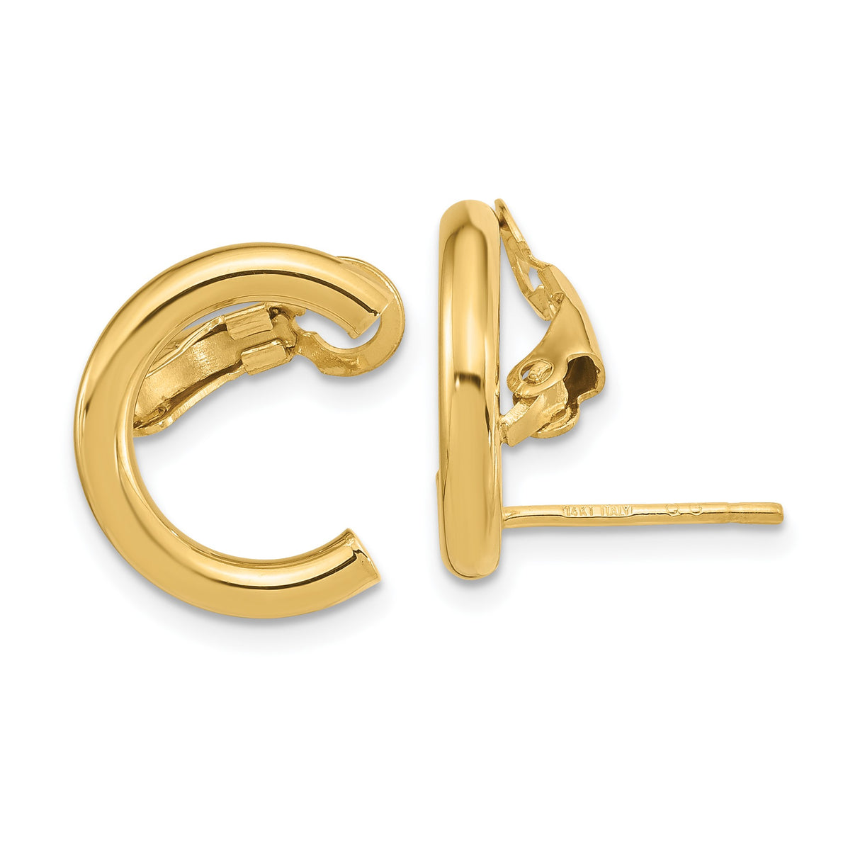 14k Yellow Gold Hoop Earrings, Polished Lightweight Half Hoops with Latch Back, Minimalist Style