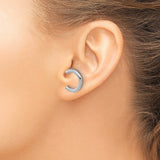 14k White Gold Hoop Earrings, Polished U Shaped Huggie Style with Hinged Back Closure