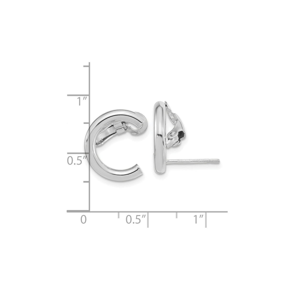 14k White Gold Hoop Earrings, Polished U Shaped Huggie Style with Hinged Back Closure