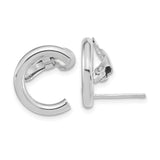 14k White Gold Hoop Earrings, Polished U Shaped Huggie Style with Hinged Back Closure