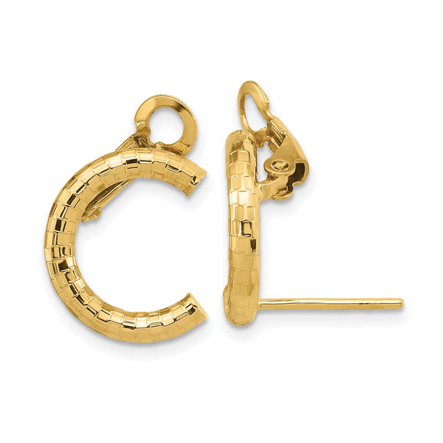 14k Yellow Gold Hoop Earrings, Small Chunky Huggie Style with Textured Square Pattern