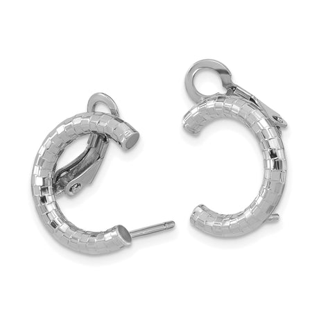 14k White Gold Hoop Earrings with Textured Square Cut Design and Sparkle Finish