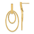 14k Yellow Gold Dangle Earrings, Polished Outer Oval with Textured Inner Oval, Double Hoop Design