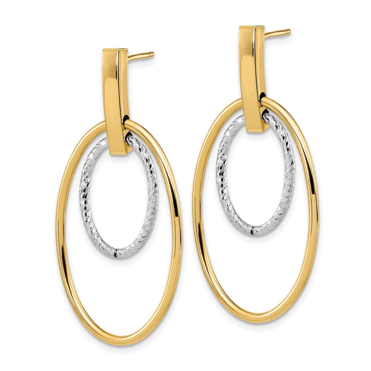 14k Yellow Gold Drop Earrings with Two-Tone Oval Hoops and Twisted Inner Loop Design