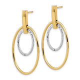 14k Yellow Gold Drop Earrings with Two-Tone Oval Hoops and Twisted Inner Loop Design