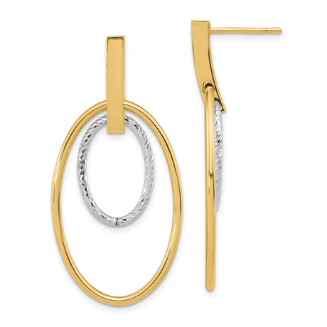 14k Yellow Gold Drop Earrings with Two-Tone Oval Hoops and Twisted Inner Loop Design