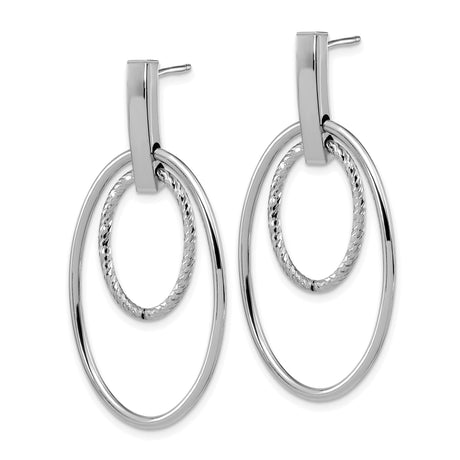 14k White Gold Dangle Earrings, Double Oval Drops with Polished and Textured Finish