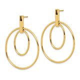 14k Yellow Gold Dangle Earrings with Double Hoop Design, Oval and Circular Geometric Style