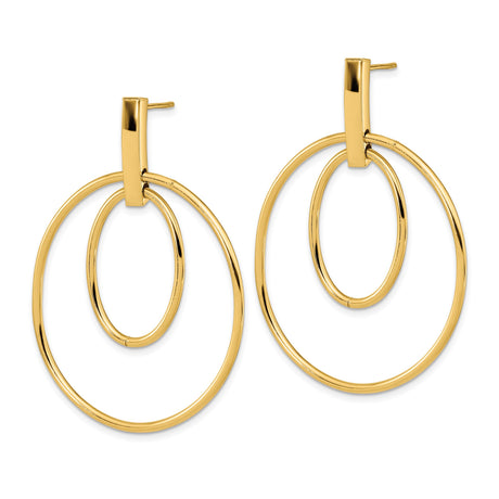 14k Yellow Gold Dangle Earrings with Double Hoop Design, Oval and Circular Geometric Style