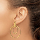 14k Yellow Gold Dangle Earrings with Double Hoop Design, Oval and Circular Geometric Style