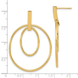 14k Yellow Gold Dangle Earrings with Double Hoop Design, Oval and Circular Geometric Style