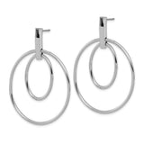 14k White Gold Dangle Earrings, Double Hoop Drop Design, Minimalist Geometric Style for Women