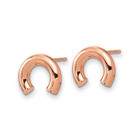 14k Rose Gold Stud Earrings, Open Crescent Hoop Design, Polished Minimalist Style