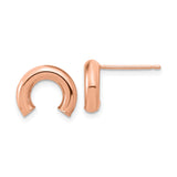 14k Rose Gold Stud Earrings, Open Crescent Hoop Design, Polished Minimalist Style