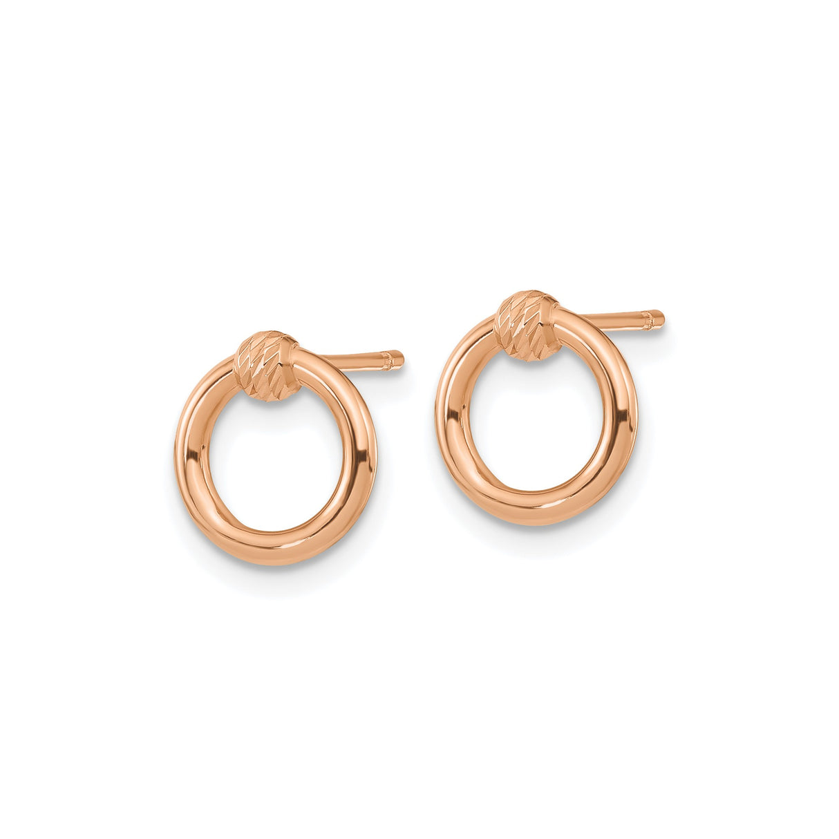 14k Rose Gold Stud Earrings with Open Circle Knot Design, Polished Textured Style