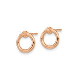 14k Rose Gold Stud Earrings with Open Circle Knot Design, Polished Textured Style
