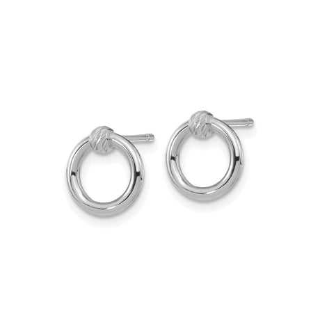 14k White Gold Open Circle Stud Earrings with Textured Bead Detail, Minimalist Design