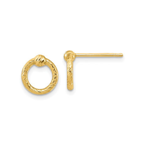 14k Yellow Gold Stud Earrings with Twisted Rope Open Circle Knot Design