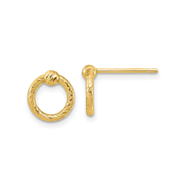 14k Yellow Gold Stud Earrings with Twisted Rope Open Circle Knot Design