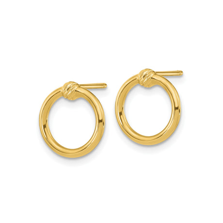 14k Yellow Gold Knot Stud Earrings, Polished Circular Design with Textured Twist