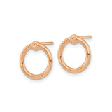 14k Rose Gold Hoop Earrings with Textured Knot Accent and Polished Finish