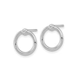 14k White Gold Circle Stud Earrings with Polished Hoop and Textured Knot Design