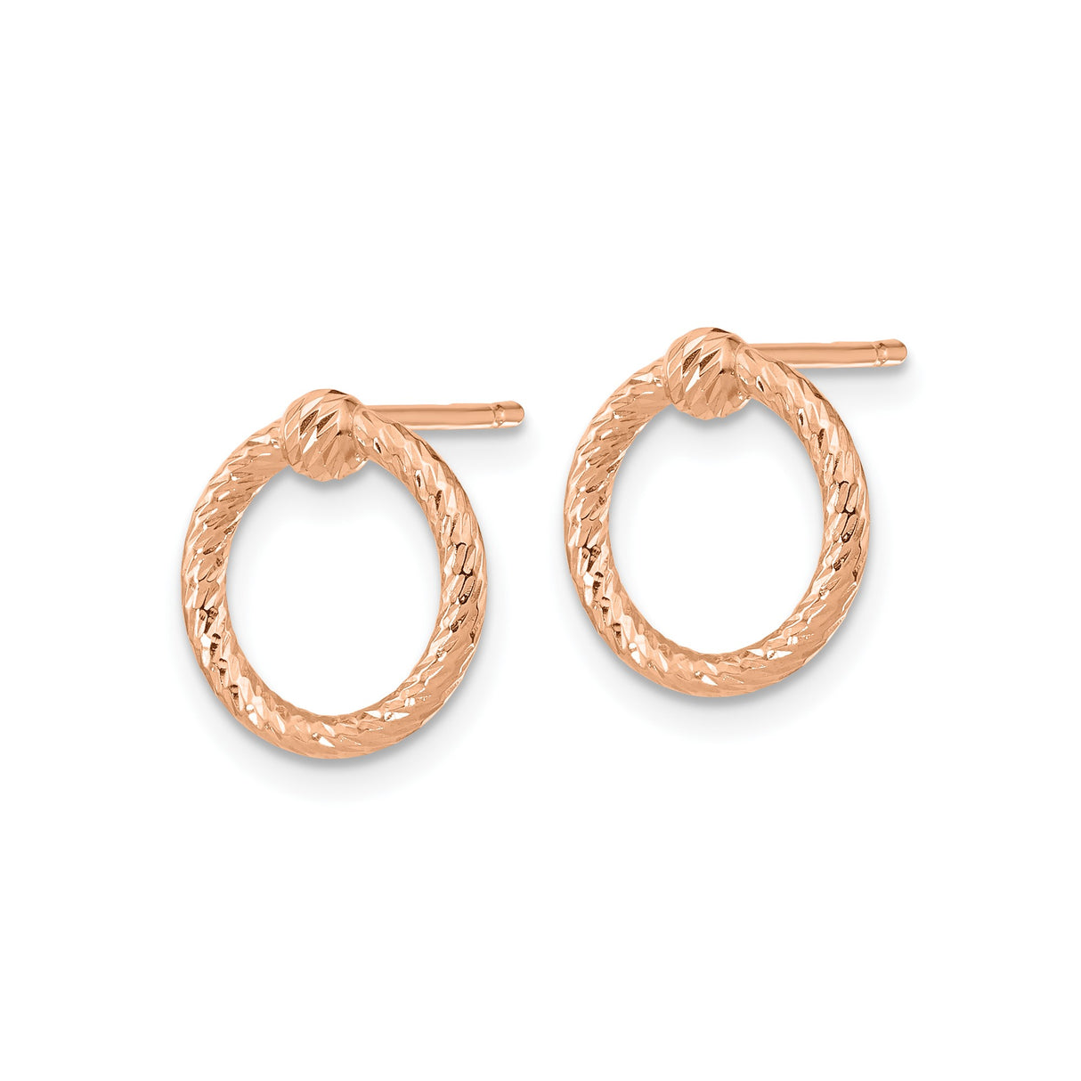 14k Rose Gold Circle Knot Stud Earrings with Textured Diamond-Cut Finish