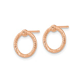 14k Rose Gold Circle Knot Stud Earrings with Textured Diamond-Cut Finish