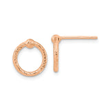 14k Rose Gold Circle Knot Stud Earrings with Textured Diamond-Cut Finish