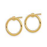 14k Yellow Gold Stud Earrings, Polished Hoop Design with Knotted Texture, Minimalist Circles