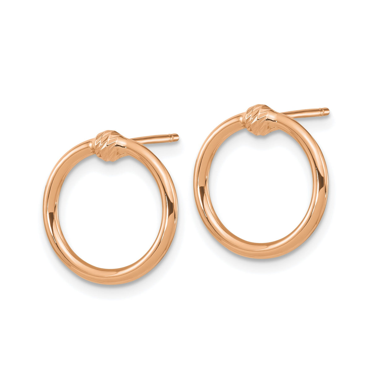 14k Rose Gold Knot Circle Stud Earrings with Polished and Textured Finish