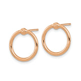14k Rose Gold Knot Circle Stud Earrings with Polished and Textured Finish
