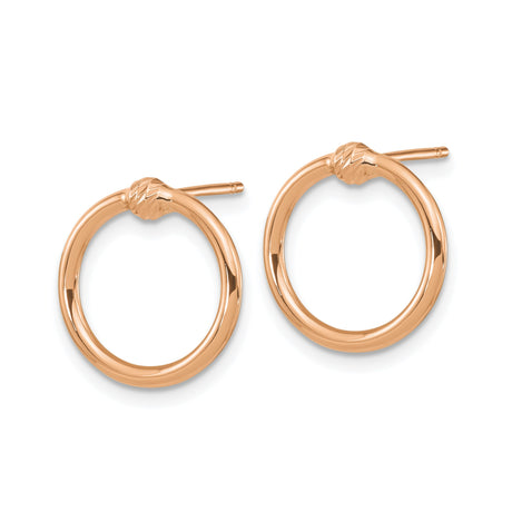 14k Rose Gold Knot Circle Stud Earrings with Polished and Textured Finish