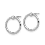 14k White Gold Circle Stud Earrings, Polished Hoop Design with Textured Accents